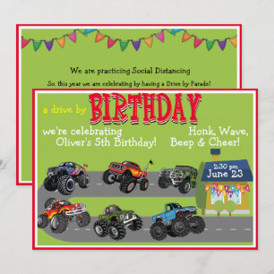 Monster Truck Drive By Birthday Parade Invitation