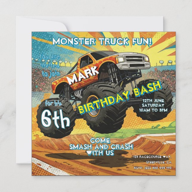 Monster Truck Fun Anniversaire Invitation Carte Pl (Devant)