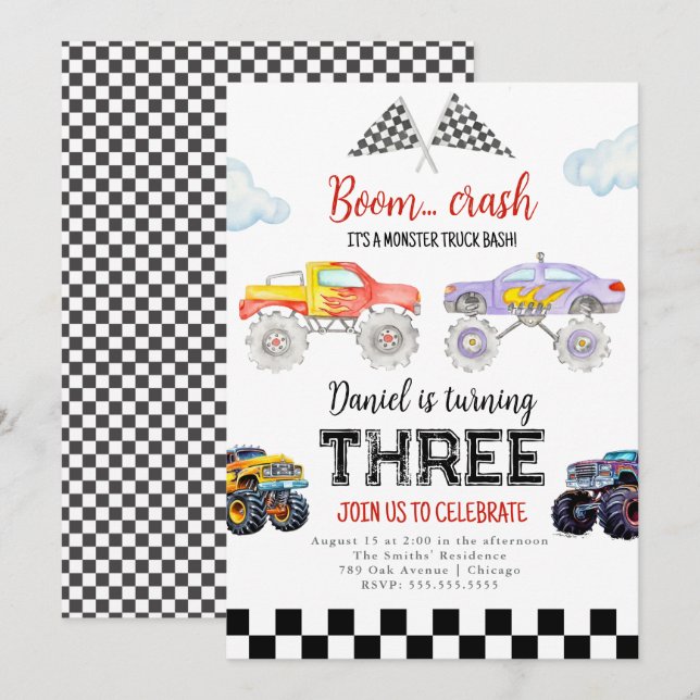 Monster Truck Invitation Anniversaire Monster Truc (Devant / Derrière)