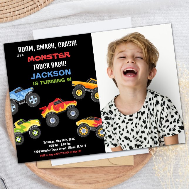 Monster Truck Invitations Anniversaire avec photo (Monster Truck Birthday Invitations with photo)