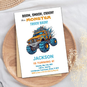 Monster Truck Invitations Anniversaire Bleu