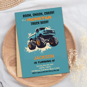 Monster Truck Invitations Anniversaire Bleu
