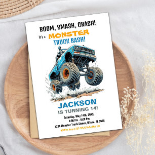 Monster Truck Invitations Anniversaire Bleu Blanc