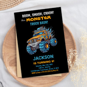 Monster Truck Invitations Anniversaire Bleu noir