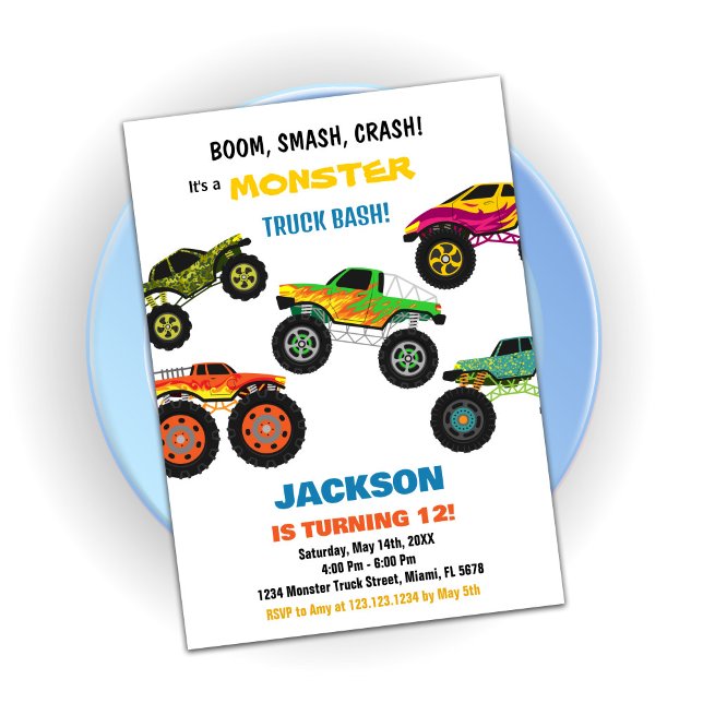 Monster Truck Invitations Anniversaire Couleurs (Monster Truck Birthday Invitations Colours)