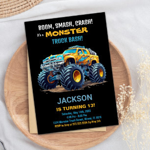 Monster Truck Invitations Anniversaire Jaune Noir