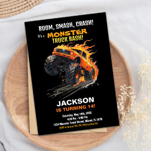 Monster Truck Invitations Anniversaire Orange Fire