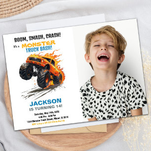 Monster Truck Invitations Anniversaire Photo Bleue