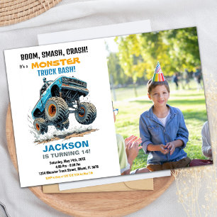 Monster Truck Invitations Anniversaire Photo Bleue