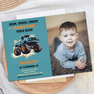 Monster Truck Invitations Anniversaire Photo bleue