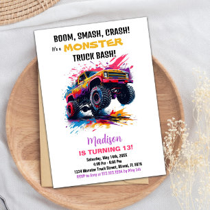 Monster Truck Invitations Anniversaire rose