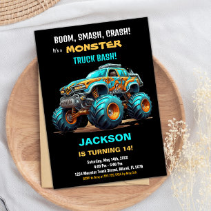 Monster Truck Invitations Anniversaire Vert bleu