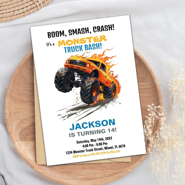 Monster Truck Invitations Anniversaire Vert bleu (Monster Truck Birthday Invitations Green Blue)