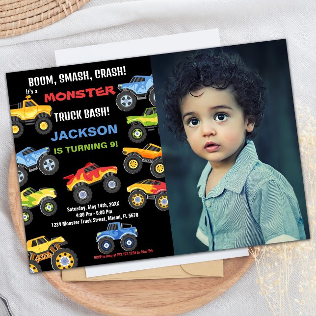 Monster Truck Invitations d'anniversaire avec phot (Monster Truck Birthday Invitations with Photo)