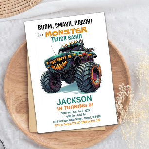 Monster Truck Invitations d'anniversaire Green