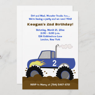Monster Truck Photo Anniversaire Invitation (Bleu)