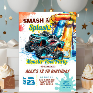 Monster Truck Pool Party Anniversaire Invitation