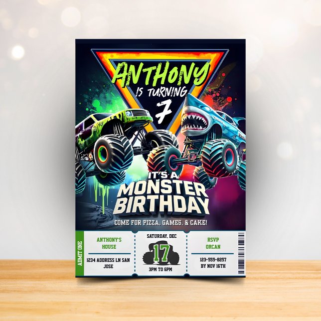Monster Truck Shark invitation Boy Party (Créateur téléchargé)