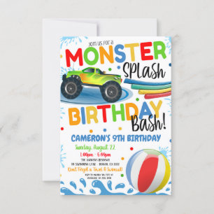 Monster Truck Splash Anniversaire Bash Invitation