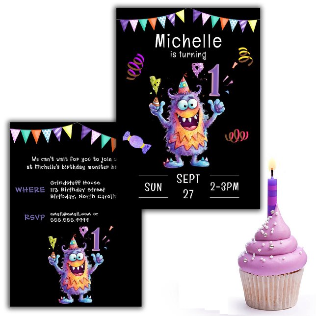 Monster Un An Anniversaire Invitation (Créateur téléchargé)