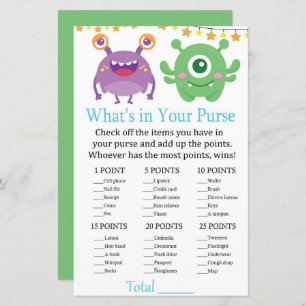 Monster What's In Your Purse Jeu baby shower