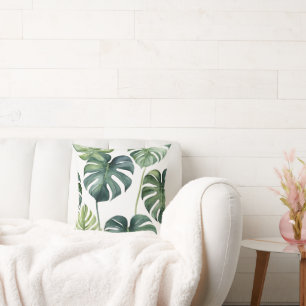 Monstera Feuille Aquarelle Peinture Jeu Oreiller