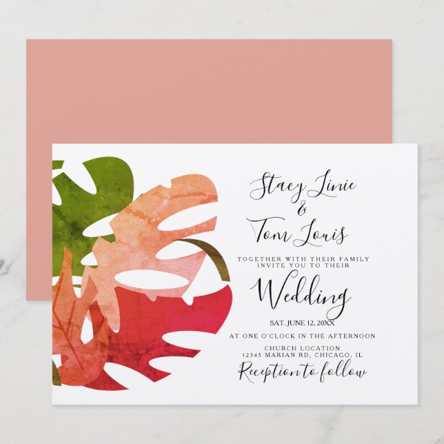 Monstera Foliage main dessinée Terrain Invitation (Devant / Derrière)