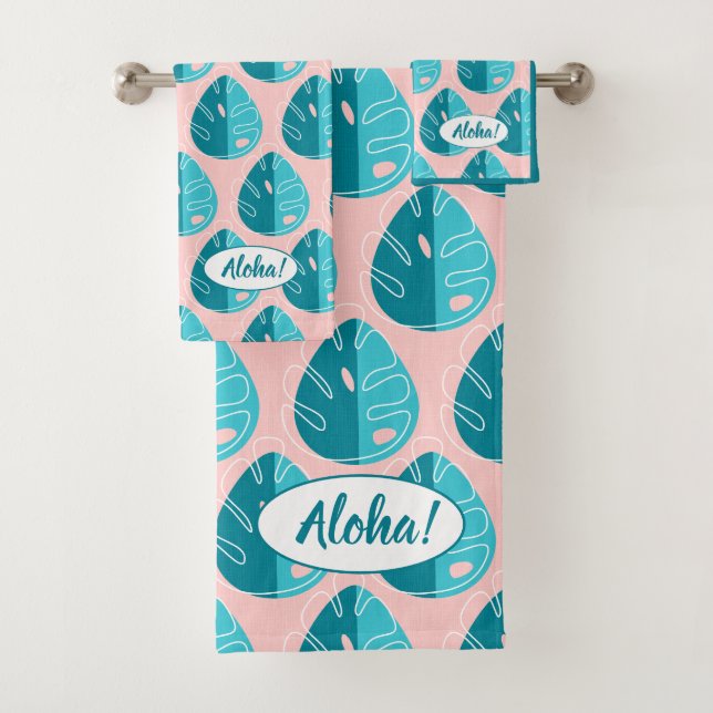 Monstera Leaves - Blue and Pink (En situation)