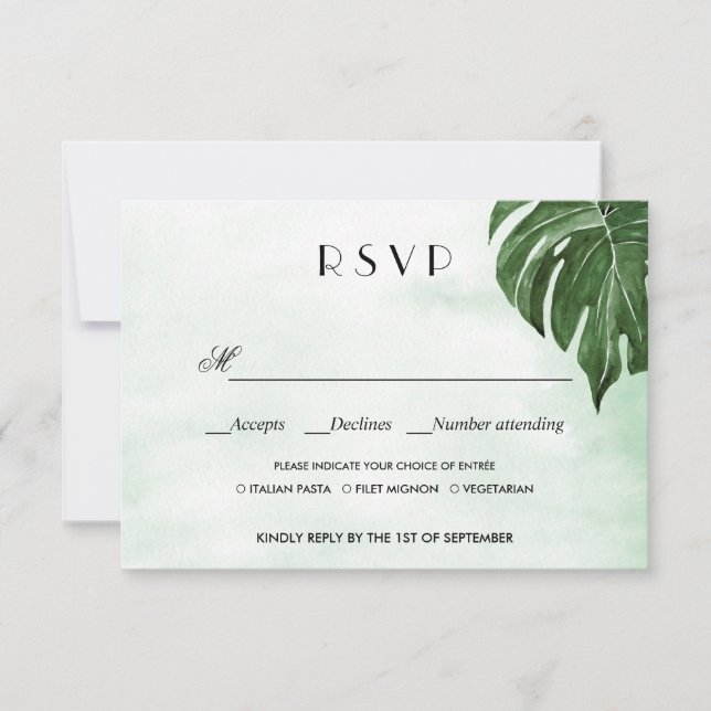 Monstera sauvage feuilles MARIAGE RSVP REPAS CHOIX (Devant)
