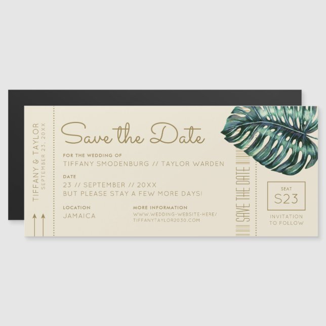 Monstera Tan Boarding Pass Magnet Enregistrer la d (Devant / Derrière)