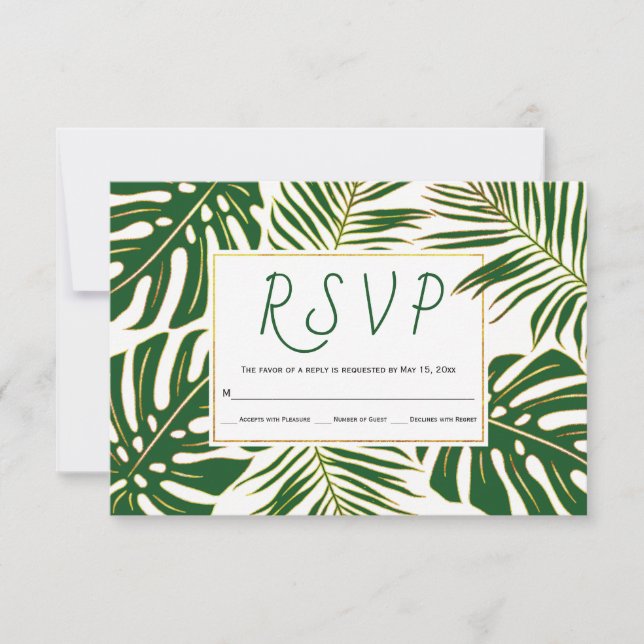 Monstère tropicale et palme mariage feuille RSVP (Devant)