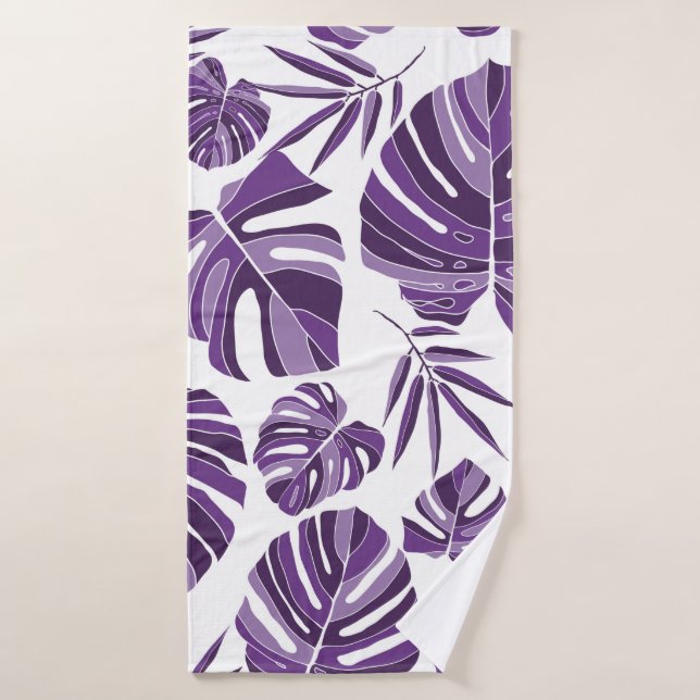 Monstère violet tropicale feuilles sans couture mo (Serviette de bain)