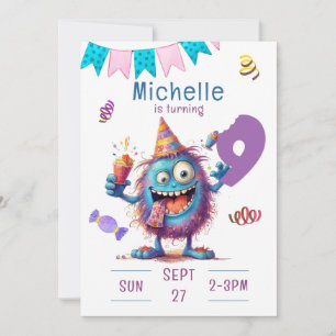 Monstre Coloré Neuf Anniversaire Invitation