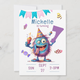 Monstre coloré Sept ans Anniversaire Invitation