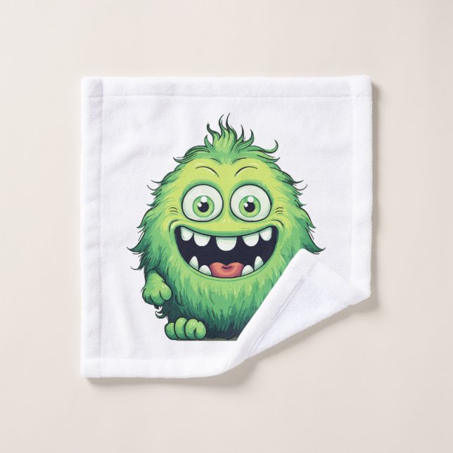 Monstre de dessin animé vert mignon souriant (Gant de toilette)