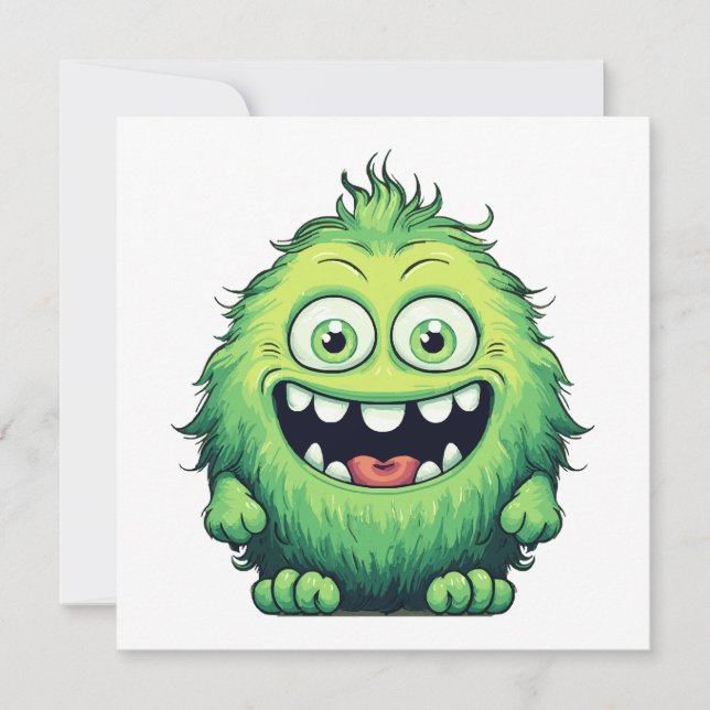 Monstre de dessin animé vert mignon souriant (Devant)