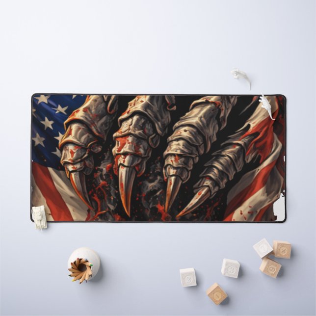 Monstre Féroce Déchirant l'Art du Drapeau Américai (Tableau pour enfants)