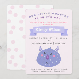 Monstre mou pourpre   Invitation Baby shower