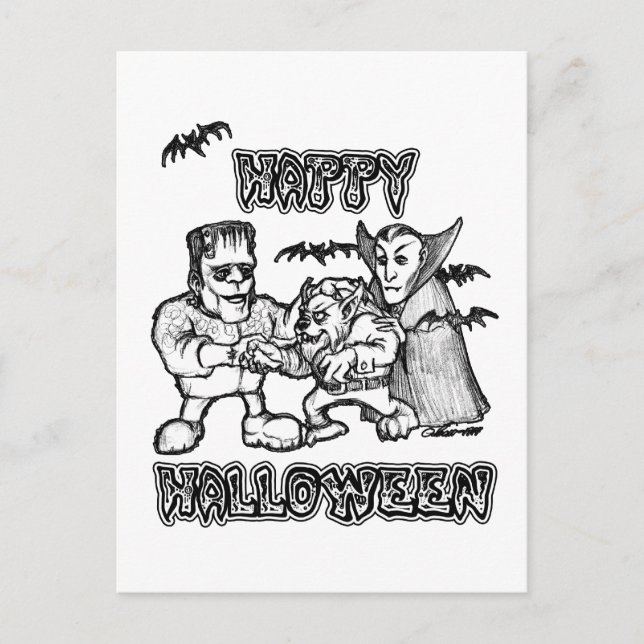 Monstres amusants - Bonne carte postale Halloween (Devant)