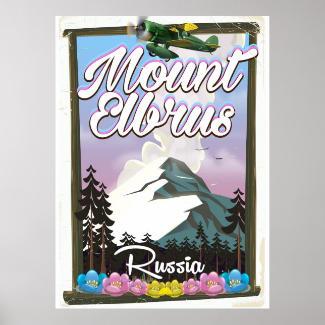 Mont Elbrus, affiche de voyage russe (Devant)