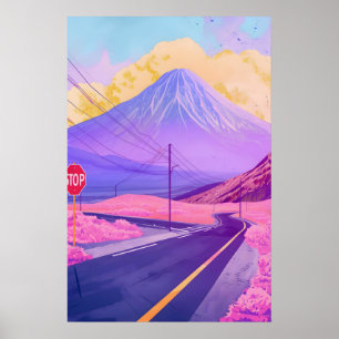 Mont Fuji Art mural Vaporwave Synthwave Japon