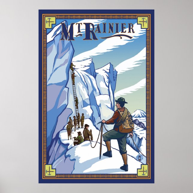 Mont Rainier - Escalade de glace - Affiche de voya (Devant)