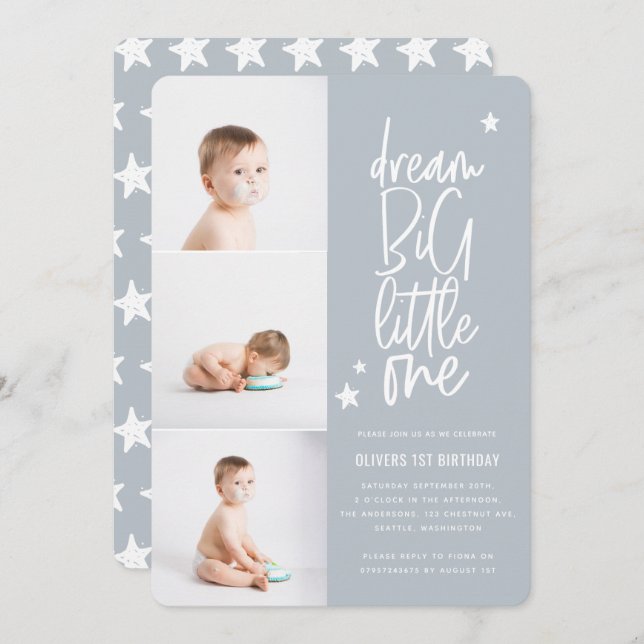 Montage photo moderne 1er anniversaire étoile bleu (Devant / Derrière)