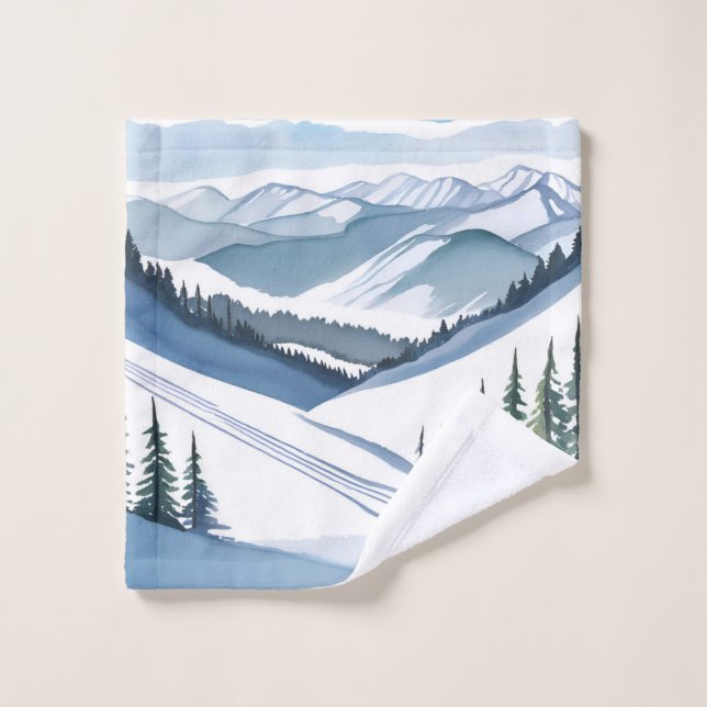 Montagne de ski à l'aquarelle (Gant de toilette)