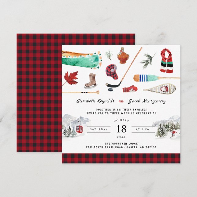 Montagne d'hiver rustique | Invitation du Mariage  (Devant / Derrière)