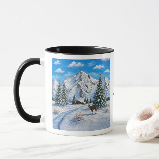 Montagne enneigée mug en verre givré (Avec donut)