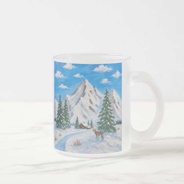 Montagne enneigée Mug en verre givré (Droit)