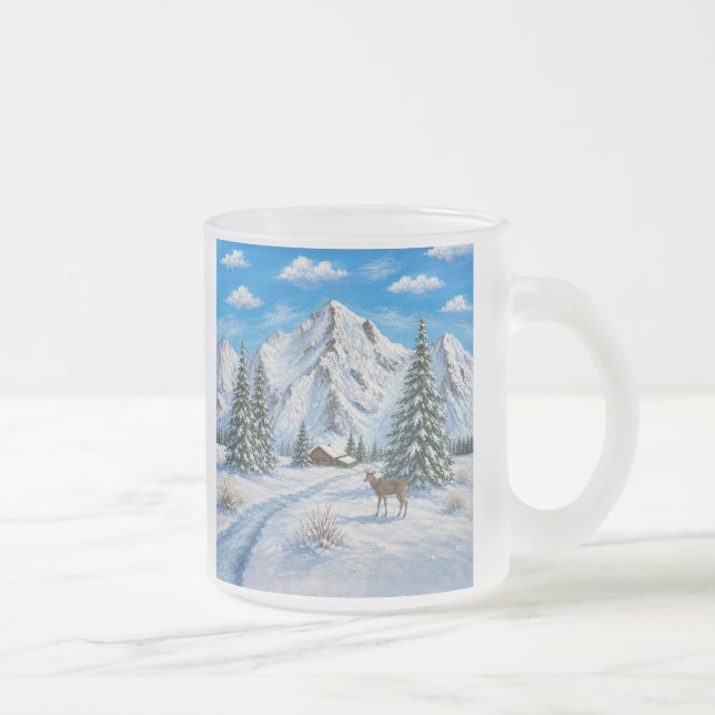 Montagne enneigée Mug en verre givré (Droit)