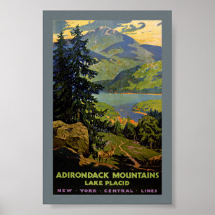 Montagnes Adirondack Affiche Ancienne Lake Placid