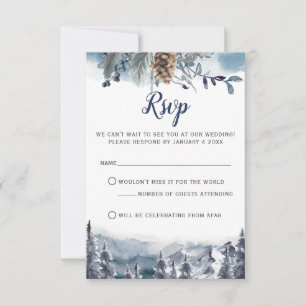 Montagnes aquarelles, Carte RSVP Floral Bleu
